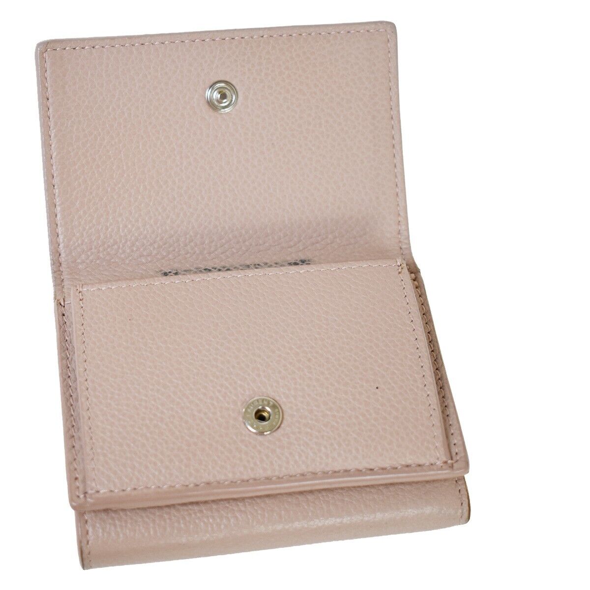 SAINT LAURENT YSL Logo Trifold Wallet Purse Leather Pink Beige Italy 05JH713