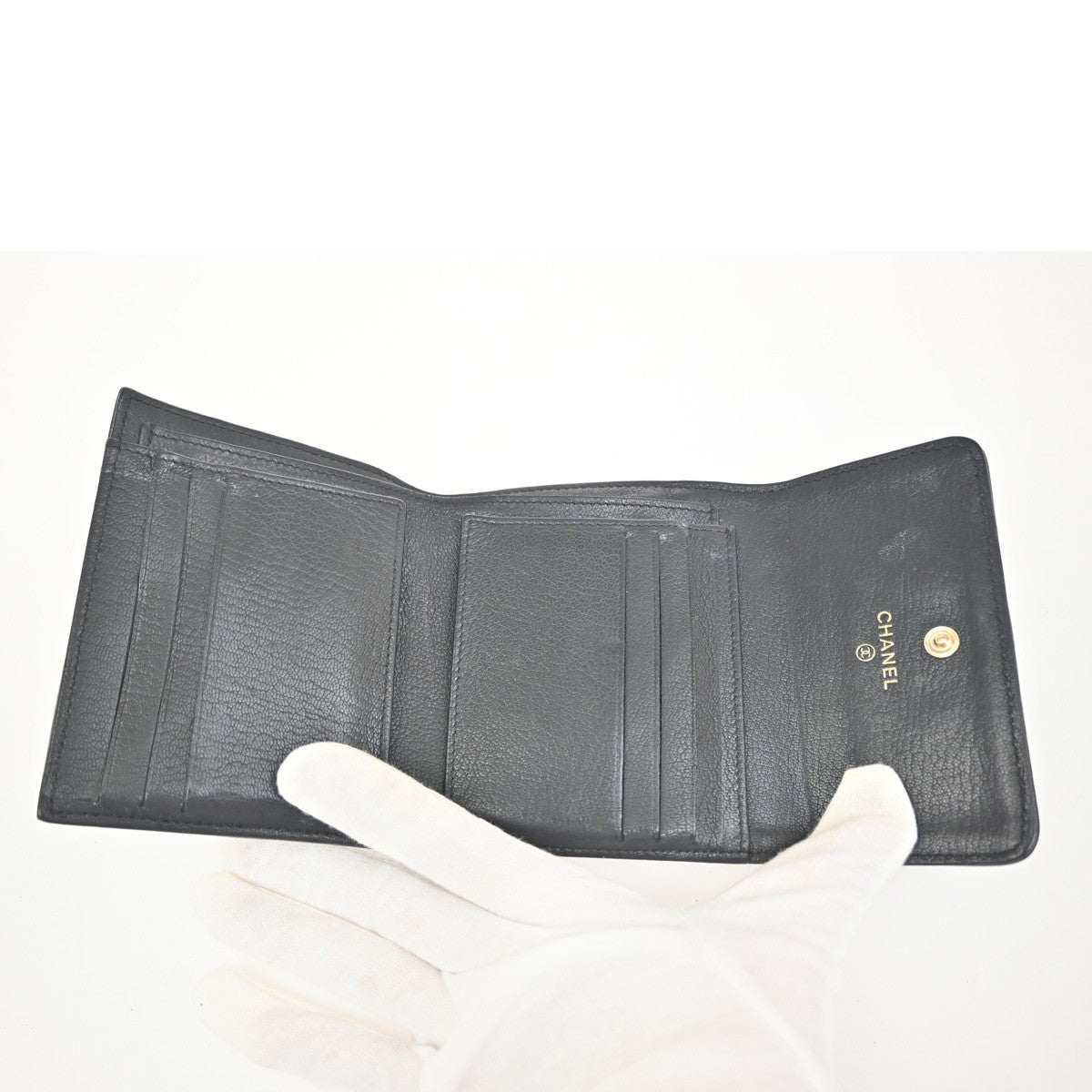 CHANEL CC Logo Timeless Trifold Mini Wallet Leather Black GHW Spain 68KC755