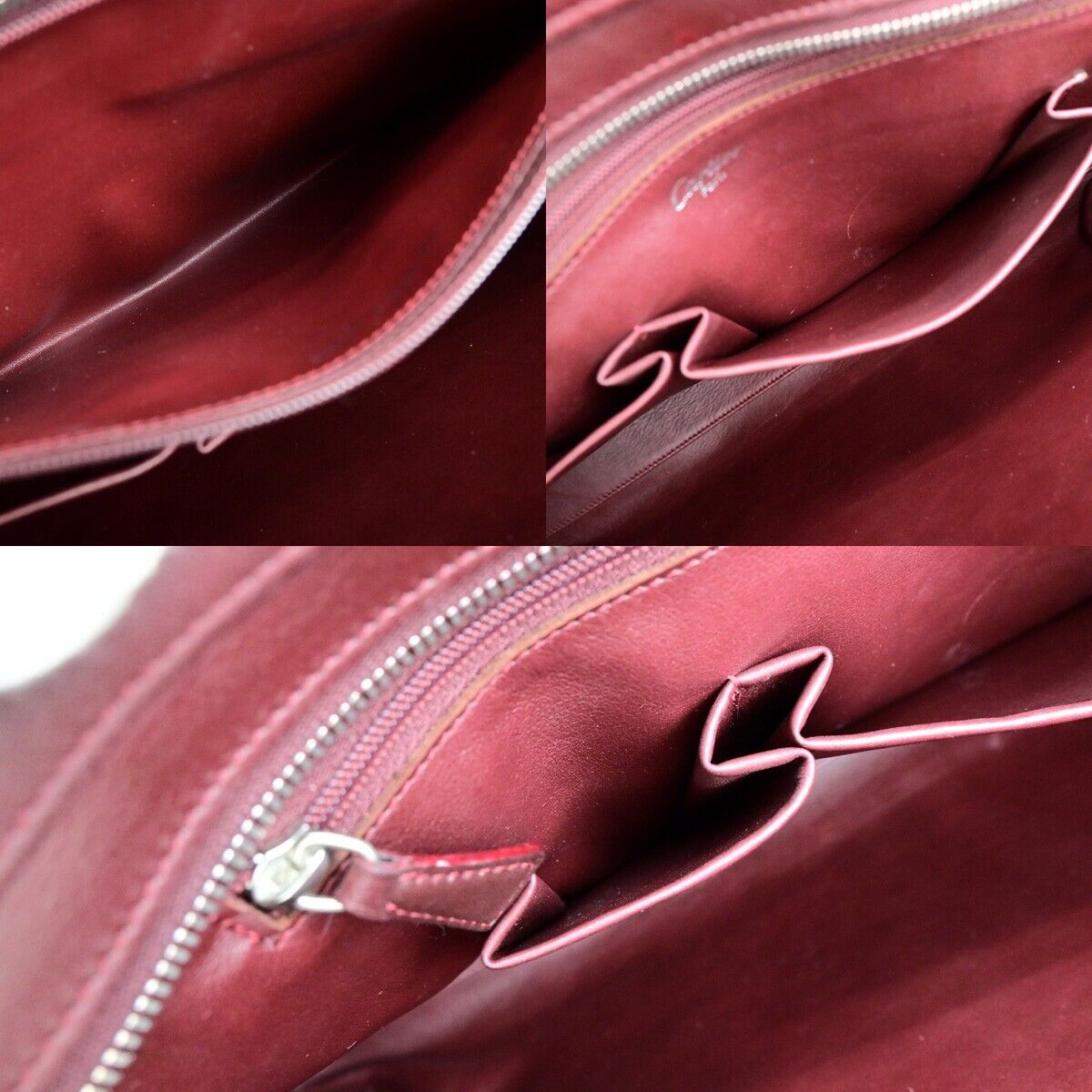 CARTIER 2C Logo Shoulder Tote Bag Leather Bordeaux Gold Made in Italy 61SJ349