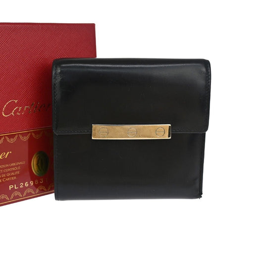 CARIER Love Collection Trifold Wallet Purse Leather Black Silver France 08GA267