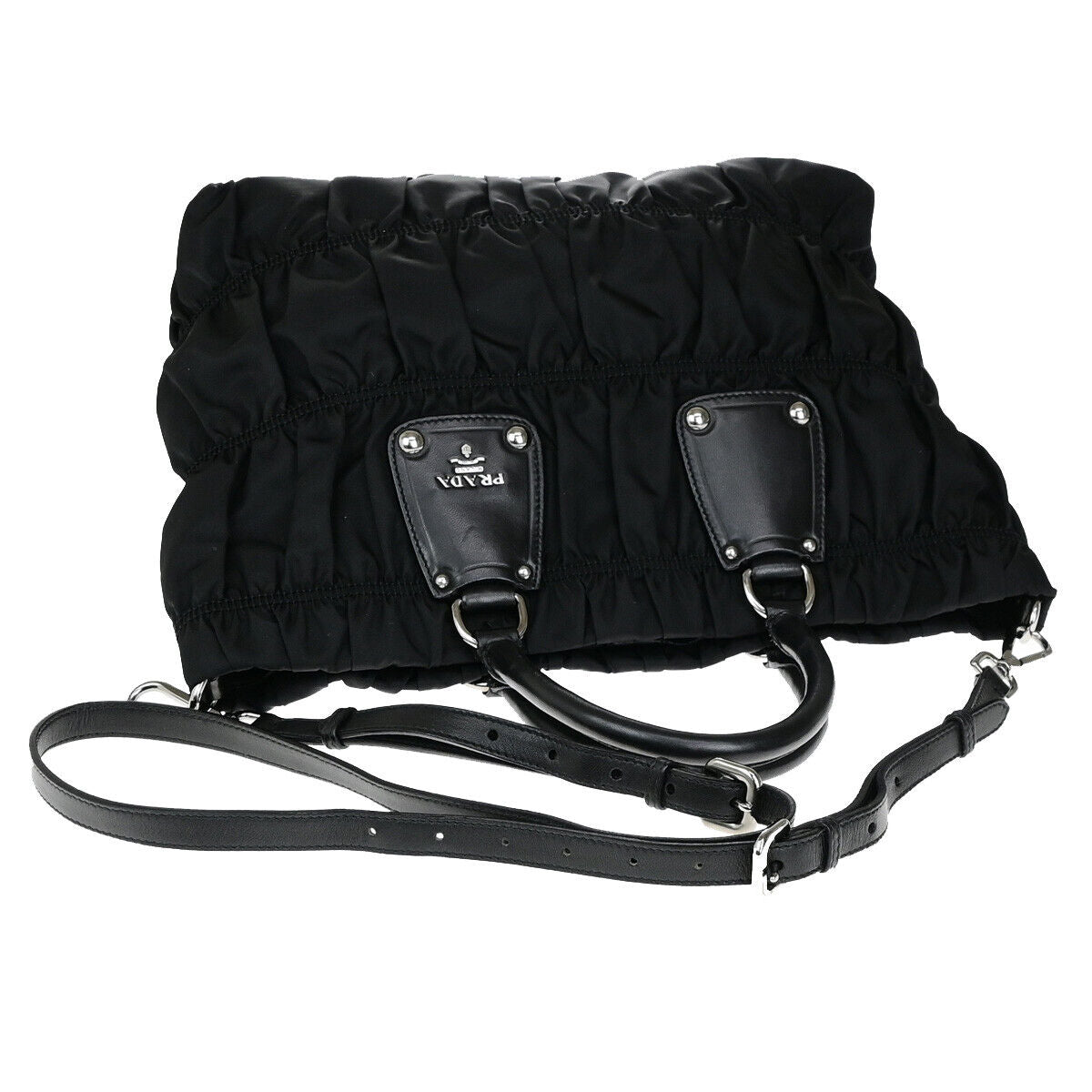 PRADA Logo Tessuto Gaufre 2Way Shoulder Bag Nylon Leather BK SHW 12RK714