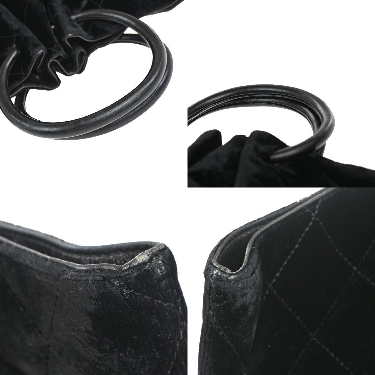CHANEL CC Logo Circle Handle Matelasse Shoulder Bag Velour Leather Black 12RP022