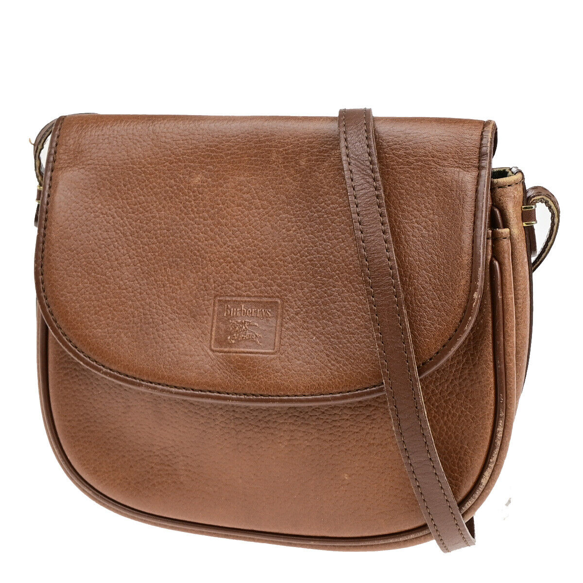 Burberrys Logo Crossbody Shoulder Bag Nova Check Leather Brown GHW 07YF249