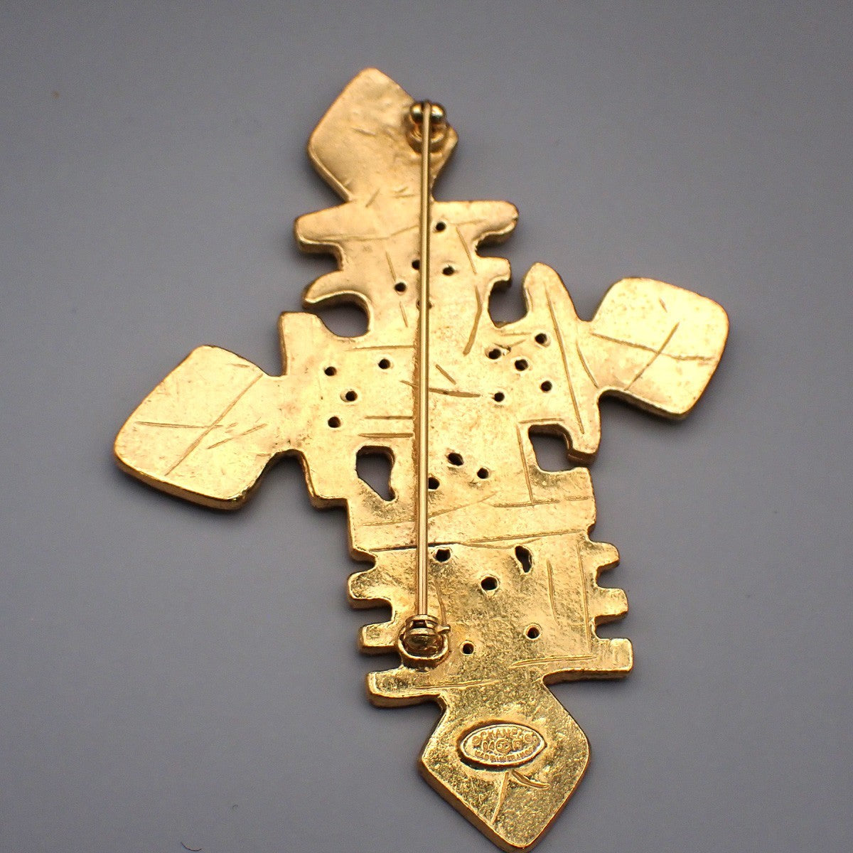 CHANEL CC Logo Pin Brooch 94P Cross Gold GHW France Vintage Accessory 33RL888