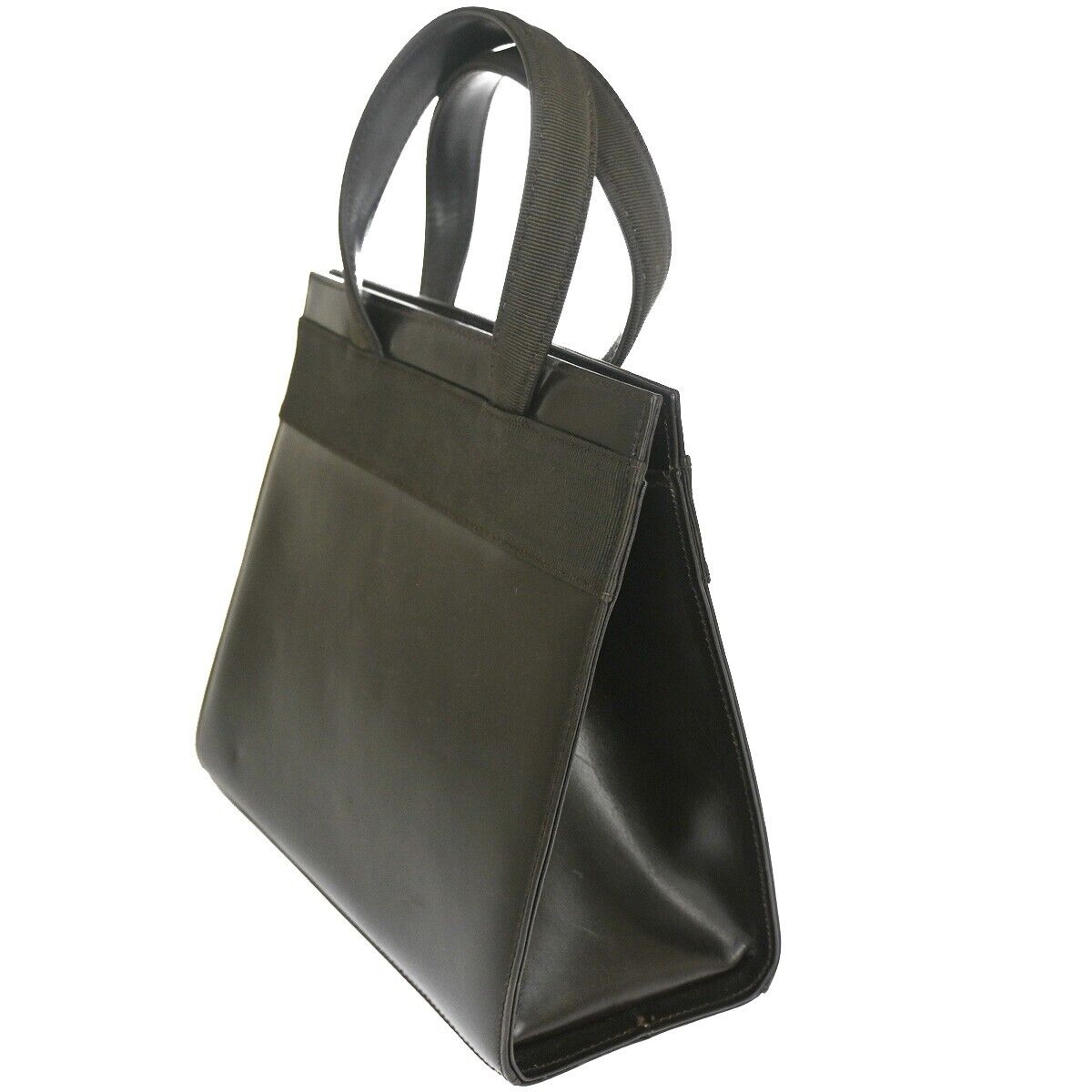 SALVATORE FERRAGAMO Logo Vara Hand Bag Canvas Leather Brown Gold Italy 62YD714