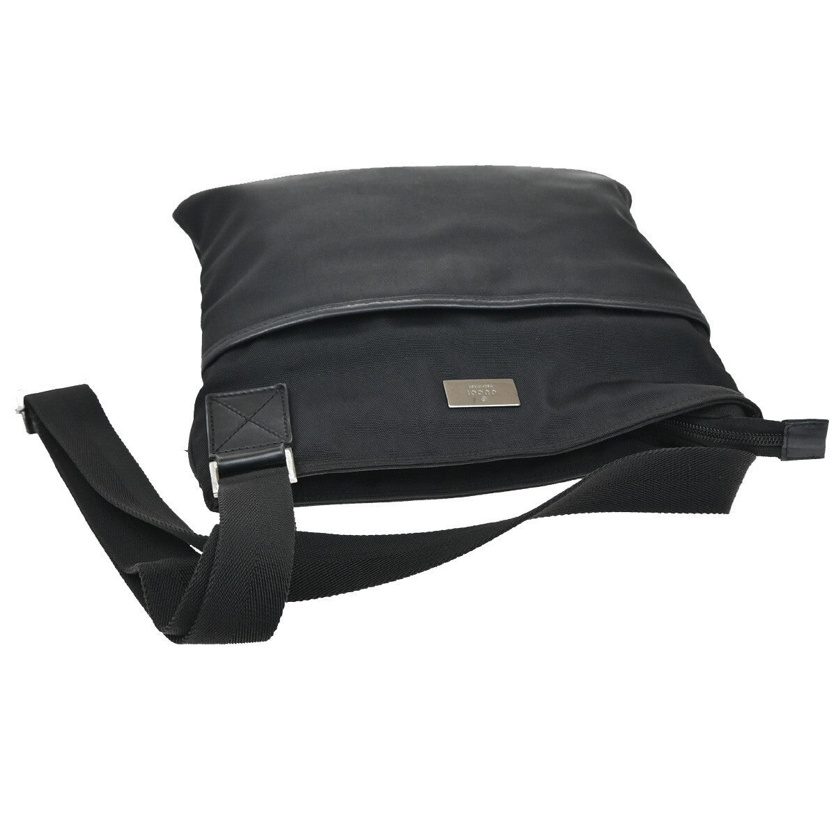 GUCCI Logo Shoulder Crossbody Bag Nylon Leather Black SHW Italy 62KC622