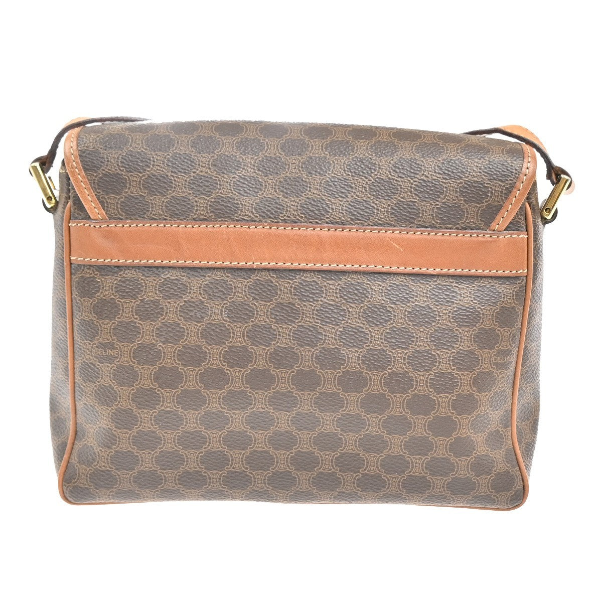 CELINE Logo Macadam Pattern Shoulder Bag PVC Leather Brown GHW Italy 64KC652
