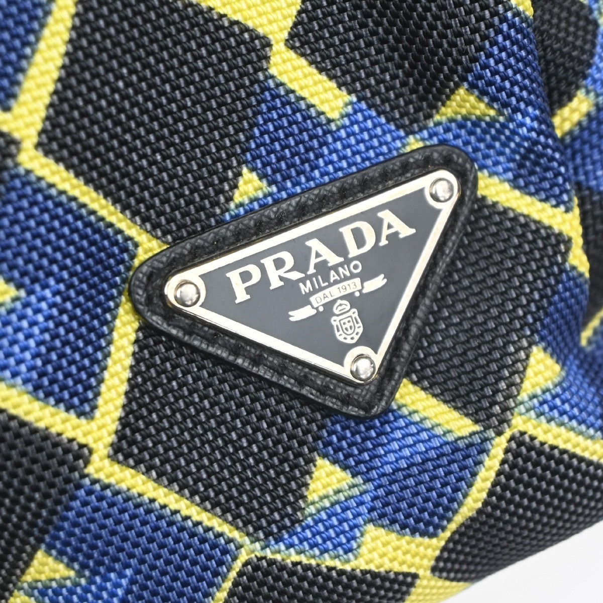 PRADA Logo Back Pack Bag Nylon Leather Yellow Blue Black SHW 79MA561