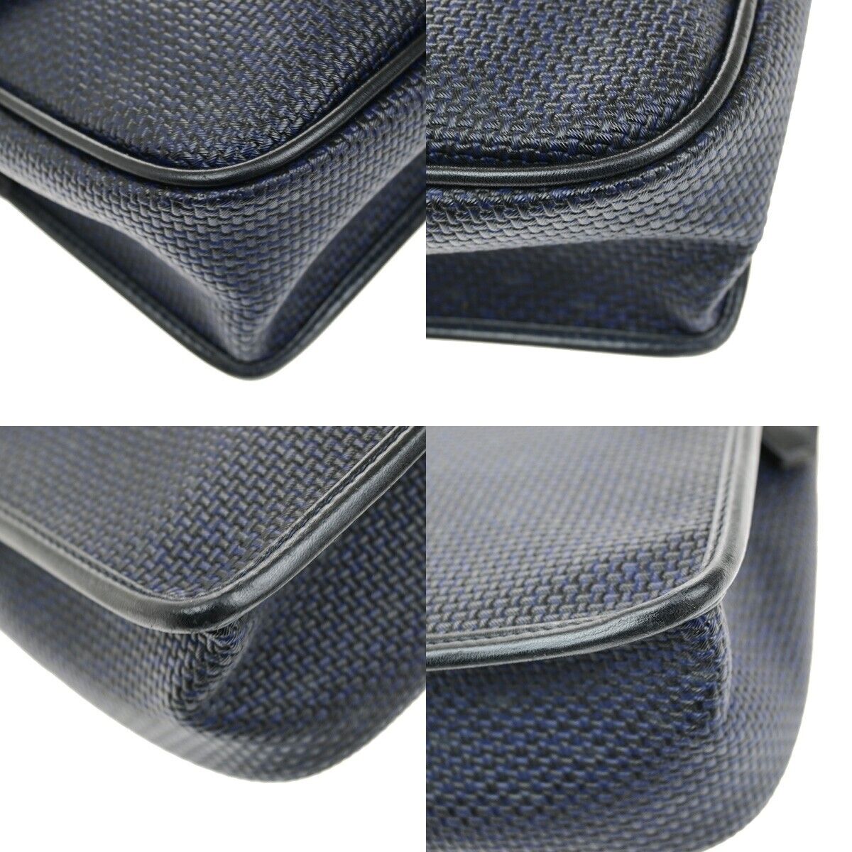 YVES SAINT LAURENT YSL Shoulder Bag Leather PVC Black Navy Blue Gold 66ED547