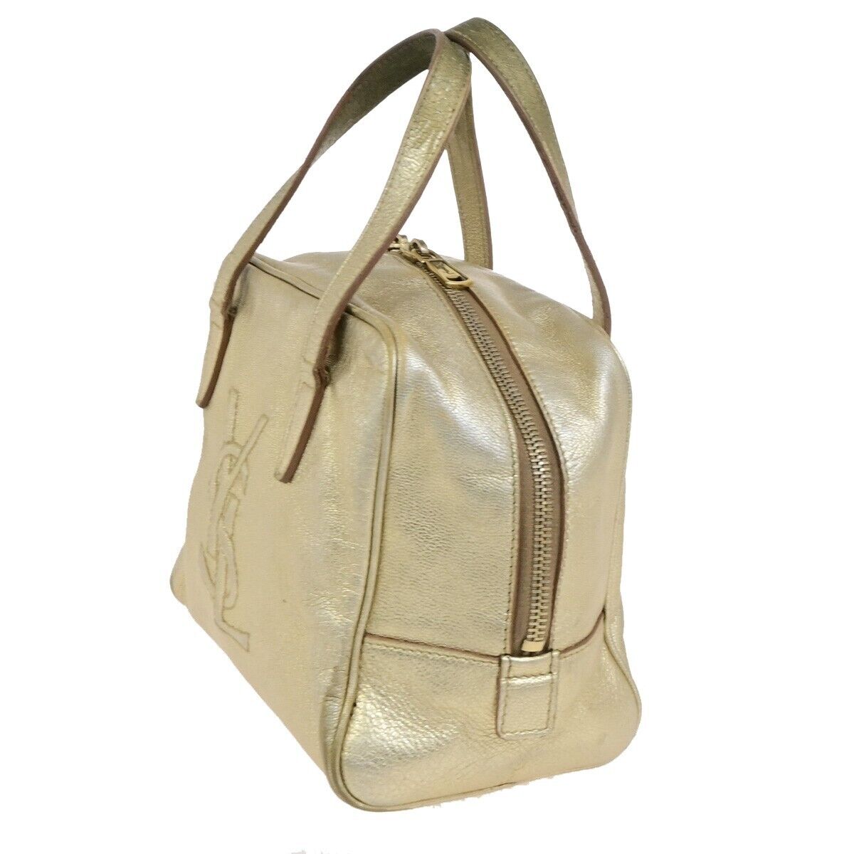 YVES SAINT LAURENT YSL Logo Small Hand Bag Leather Gold Italy 05FB447
