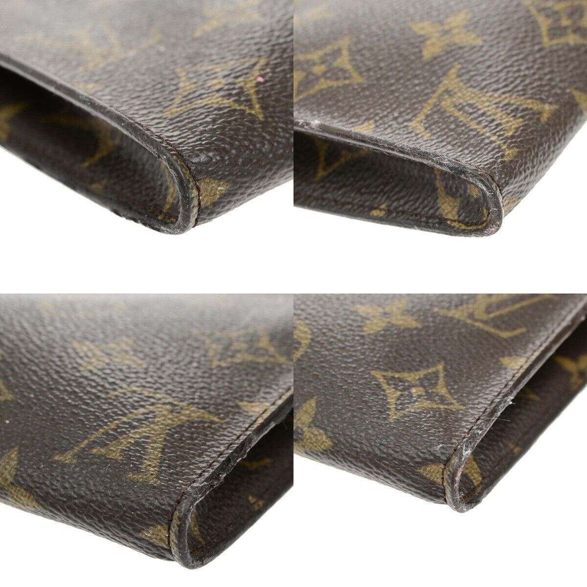 LOUIS VUITTON LV Logo Bucket GM Pouch Bag Monogram Leather Brown Gold 02ED726