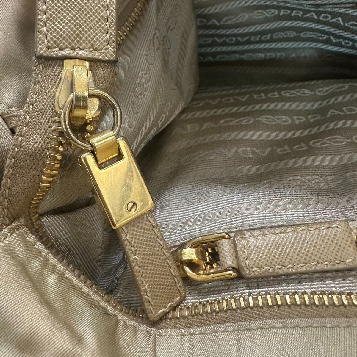 PRADA Logo Tessuto Shoulder Hand Bag Nylon Leather Beige Italy 30CA999