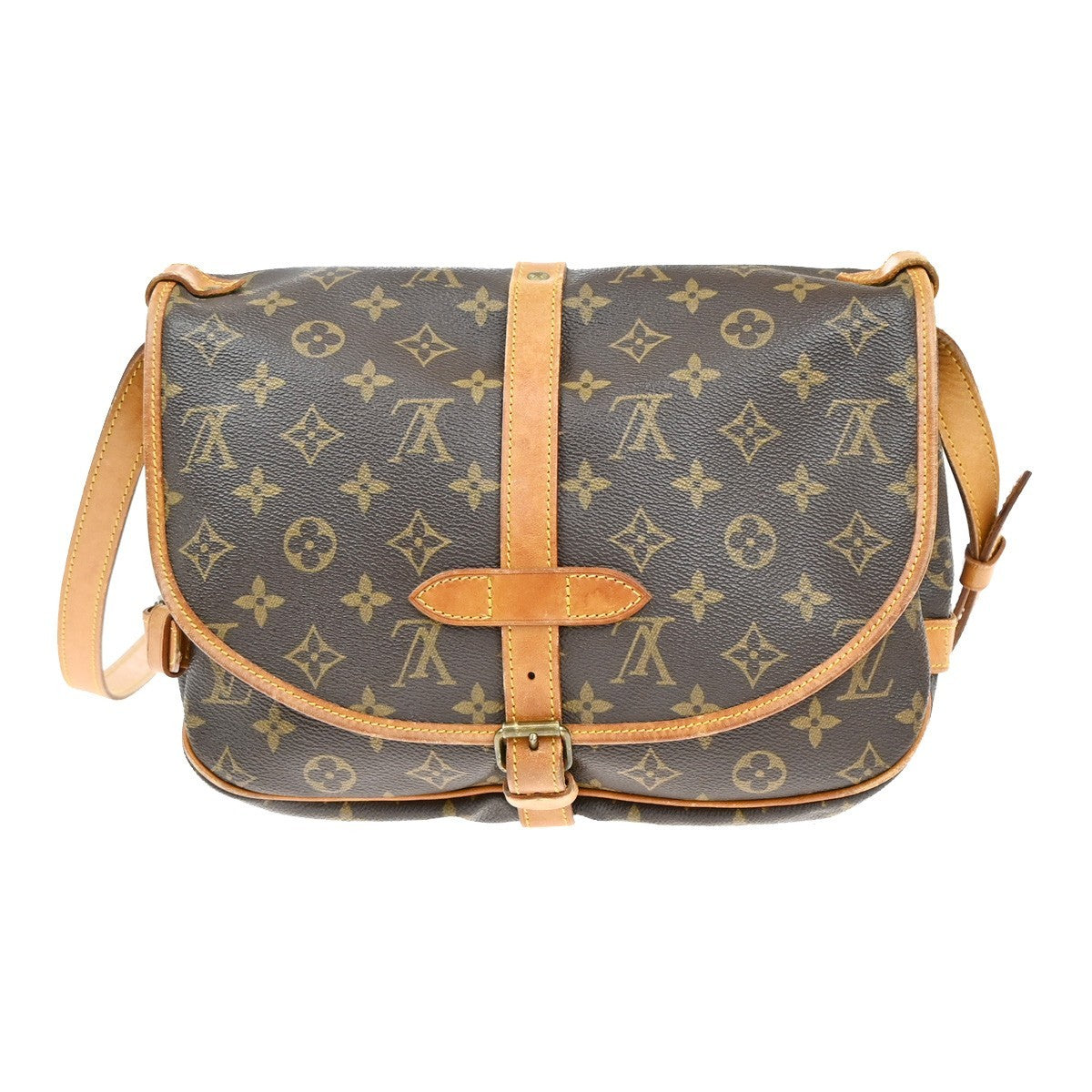 LOUIS VUITTON Logo Saumur 30 Shoulder Bag Monogram Leather Brown M42256 18EF915