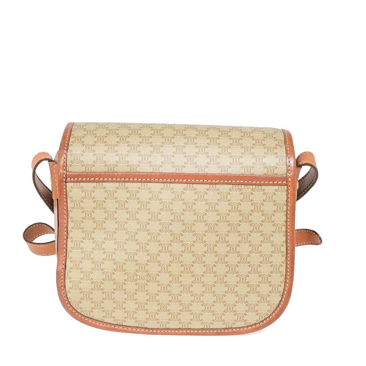 CELINE Logo Macadam Pattern Shoulder Tote Bag PVC Leather Brown GHW 30SJ064