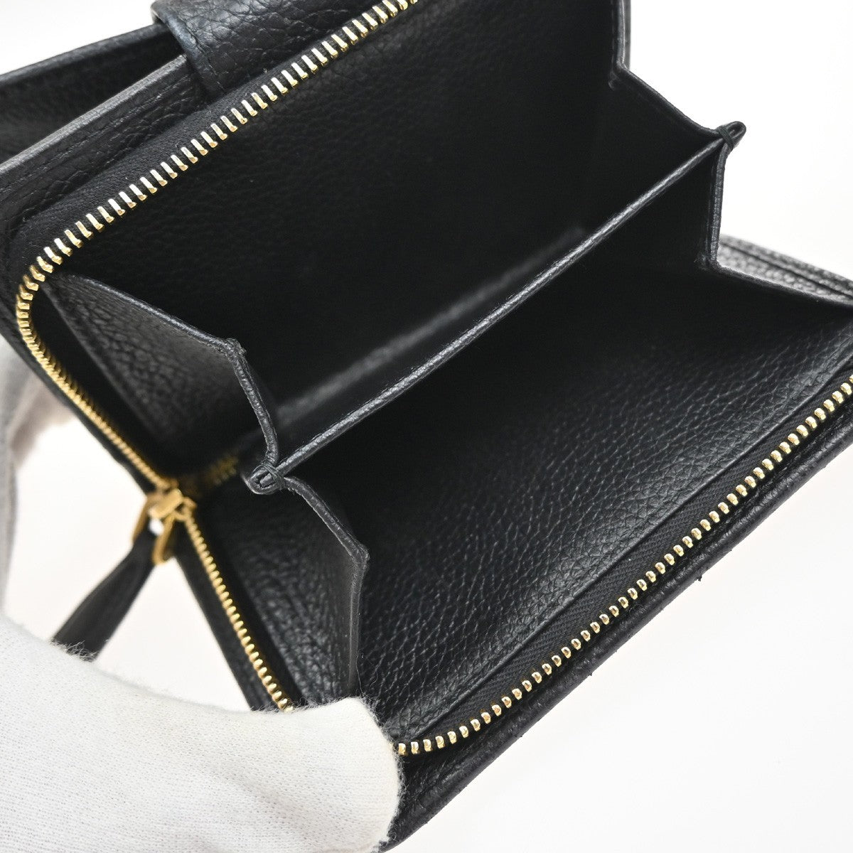 PRADA Logo Bifold Compact Wallet Purse Vitello Leather Black GHW Italy 65YJ111