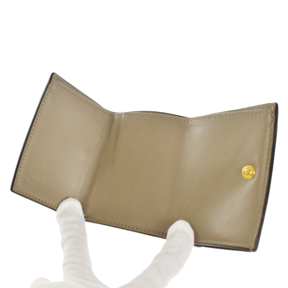 FENDI Logo F IS FENDI Compact Trifold Wallet Exotic Leather Brown Gold 64GA654