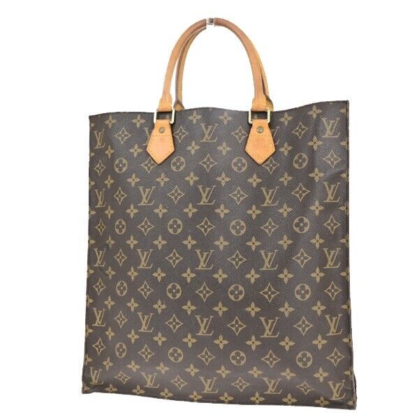 LOUIS VUITTON Logo Sac Plat Hand Tote Bag Monogram Leather Brown M51140 69ED402