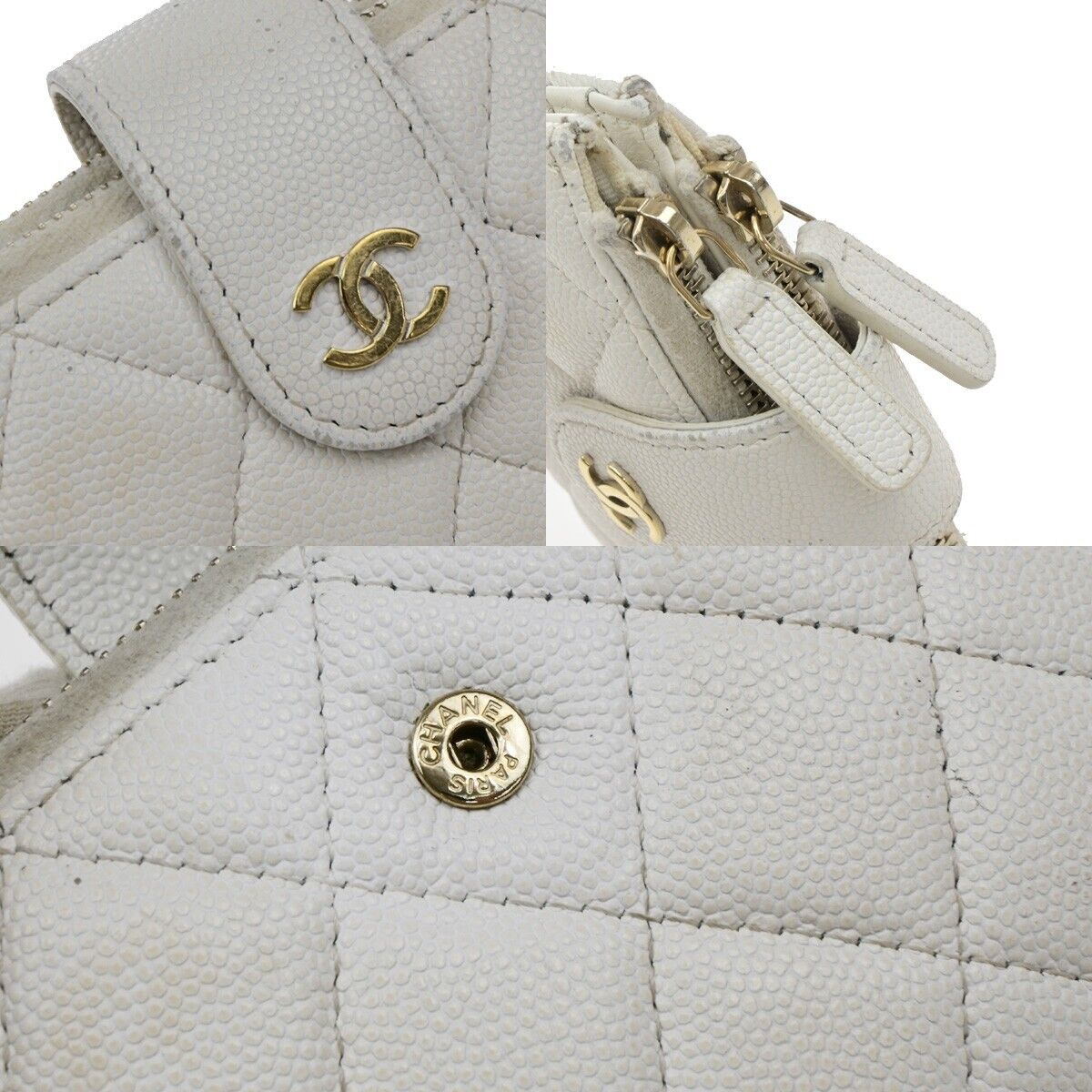 CHANEL CC Logo Bifold Compact Wallet Grained Calfskin Leather White GHW 30ED889