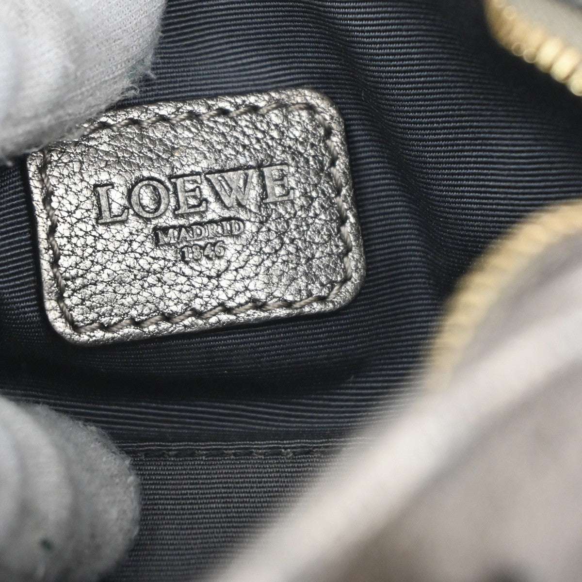 LOEWE Anagram Amazona Logo Mini Shoulder Hand Bag Leather Gray Gold GHW 87MA208