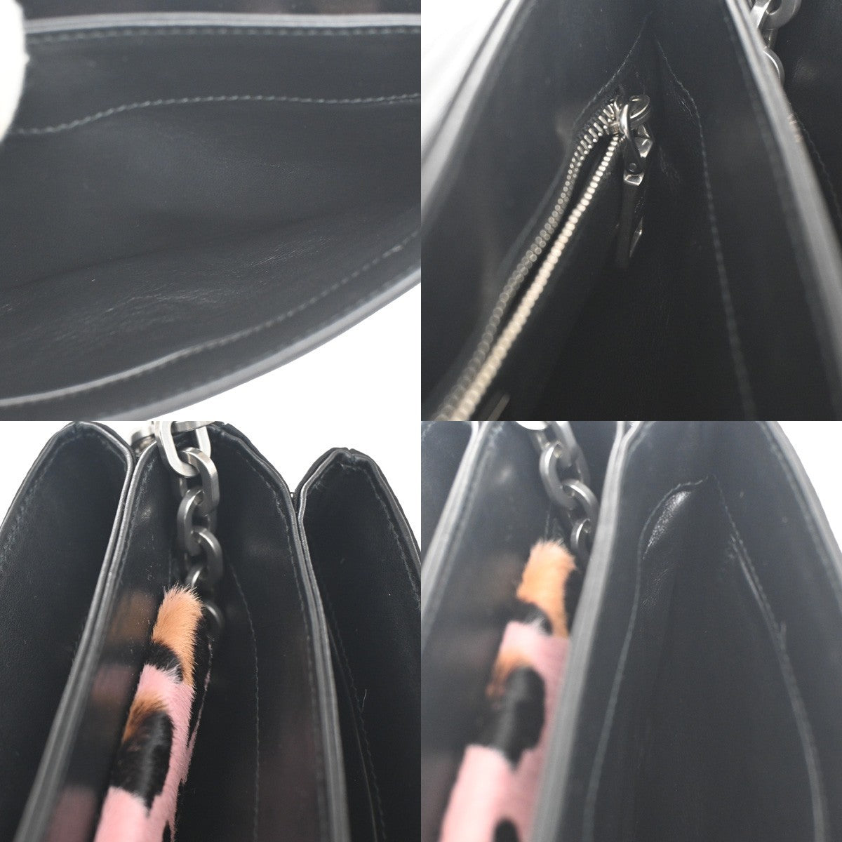 52.Live PRADA MILANO Leopard Chain Shoulder Bag Hair on Leather Nylon 99KC004
