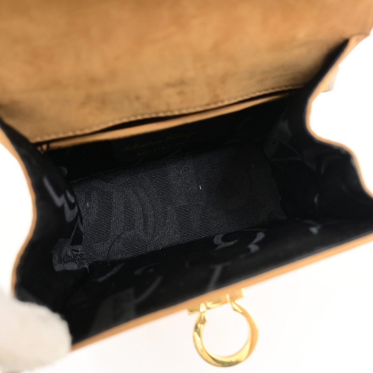 SALVATORE FERRAGAMO Logo Gancini Mini Shoulder Bag Suede Leather Beige 36KD112