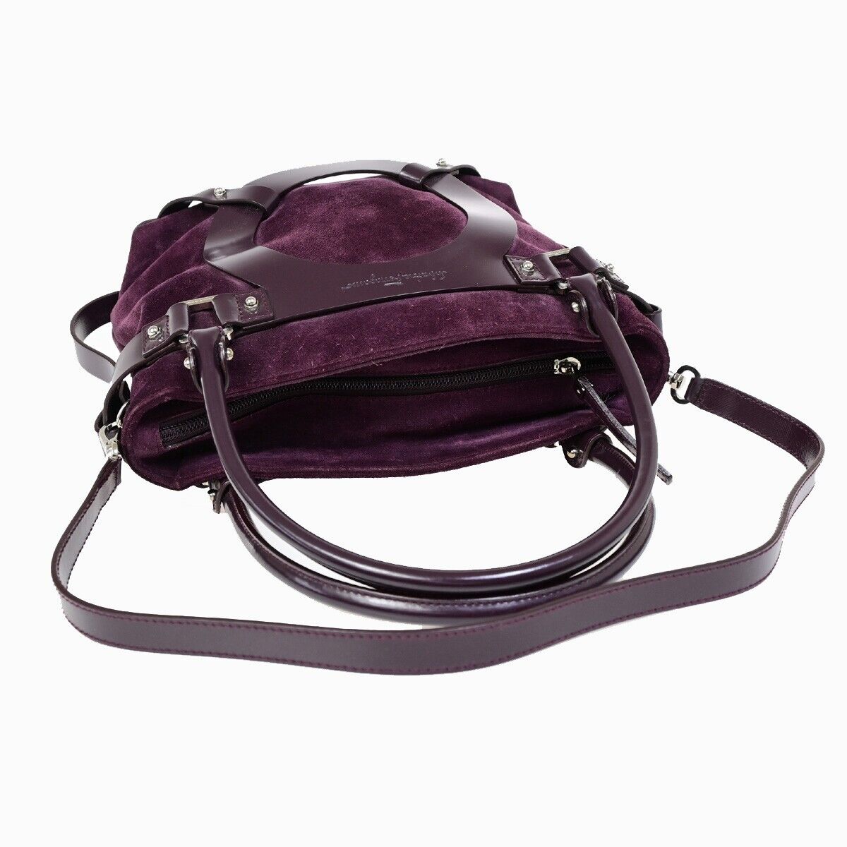 SALVATORE FERRAGAMO Gancini 2Way Shoulder Hand Bag Suede Leather Purple 68EB864