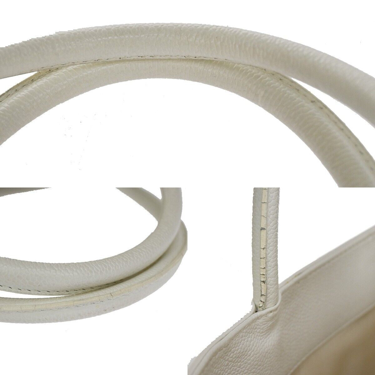 CHANEL CC Shoulder Hand Tote Bag Grained Calfskin Leather White GHW 21RJ365