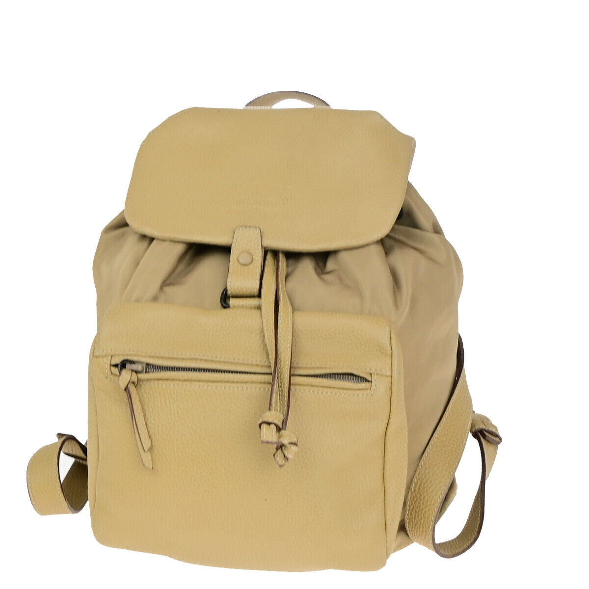 PRADA Logo Backpack Bag Drawstring Nylon Leather Beige Italy 38YF112
