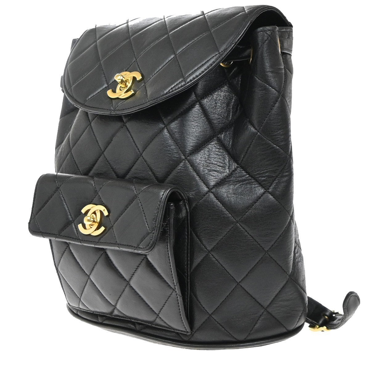 CHANEL CC Logo Duma Matelasse Chain Backpack Bag Leather Black Vintage 359RP114