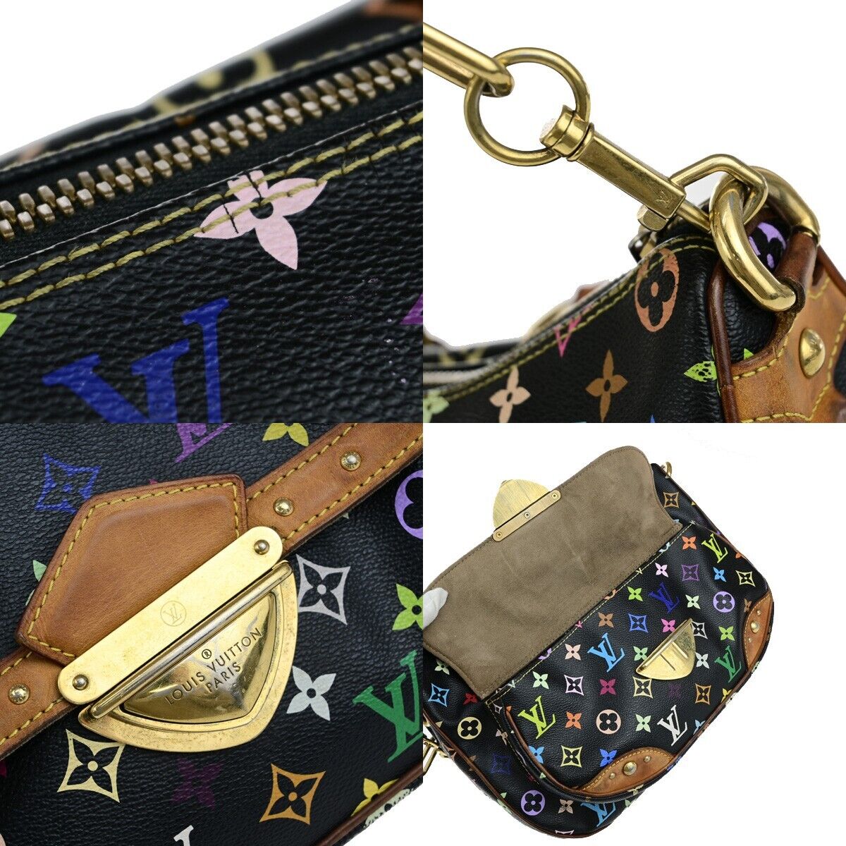 LOUIS VUITTON Rita Chain Hand Bag Monogram Multi Leather Black M40126 90ED327