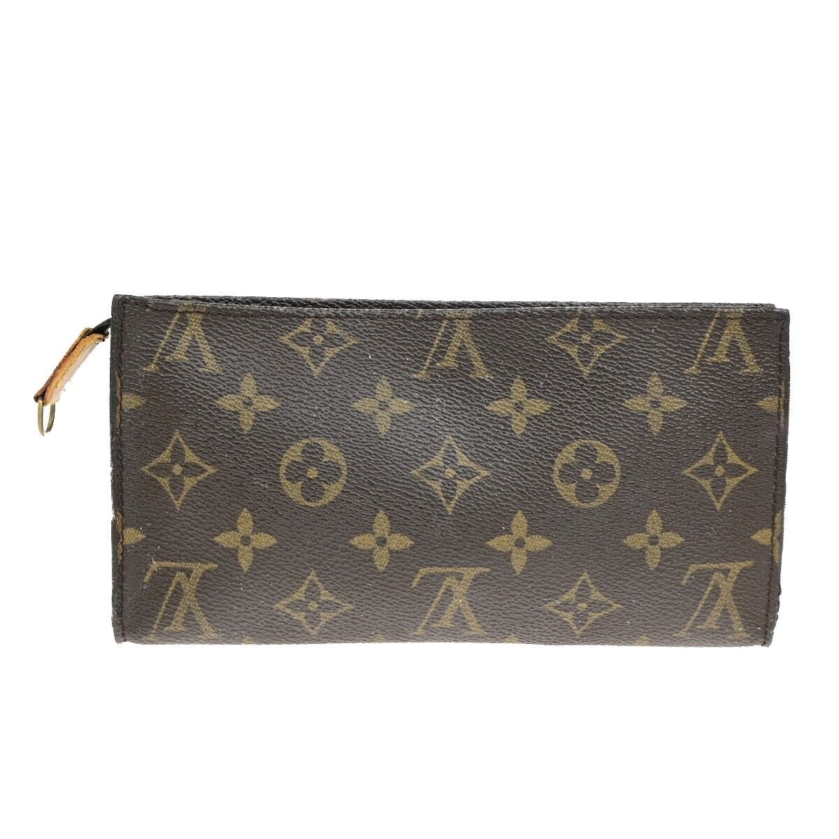 LOUIS VUITTON LV Logo Bucket GM Pouch Bag Monogram Leather Brown Gold 02ED726