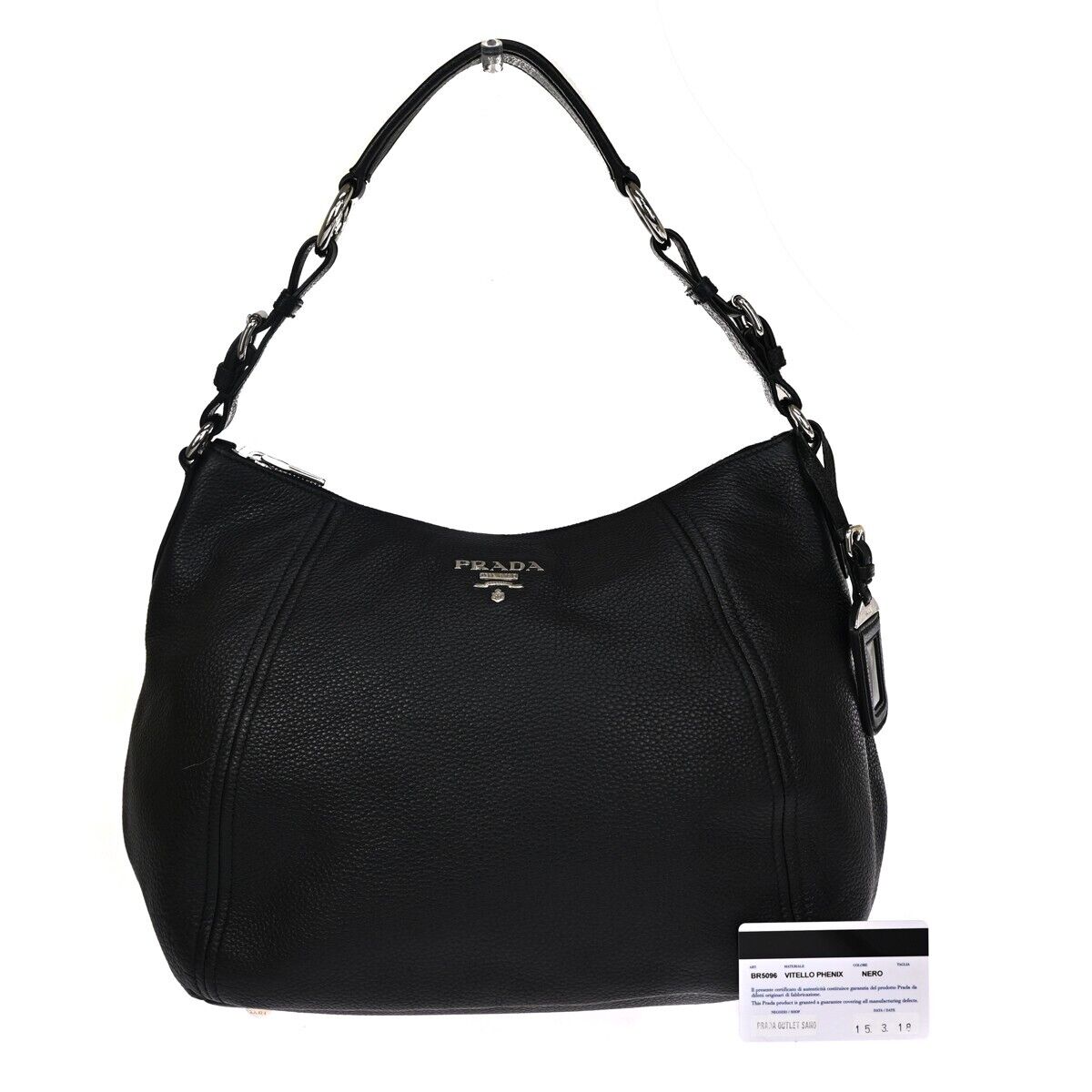 PRADA MILANO Logo Shoulder Bag Vitello Phenix Leather Nero Black SHW 53RH799