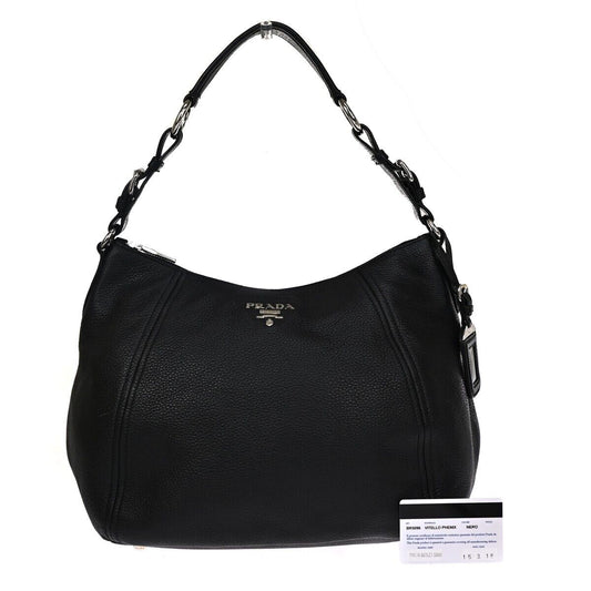 PRADA MILANO Logo Shoulder Bag Vitello Phenix Leather Nero Black SHW 53RH799