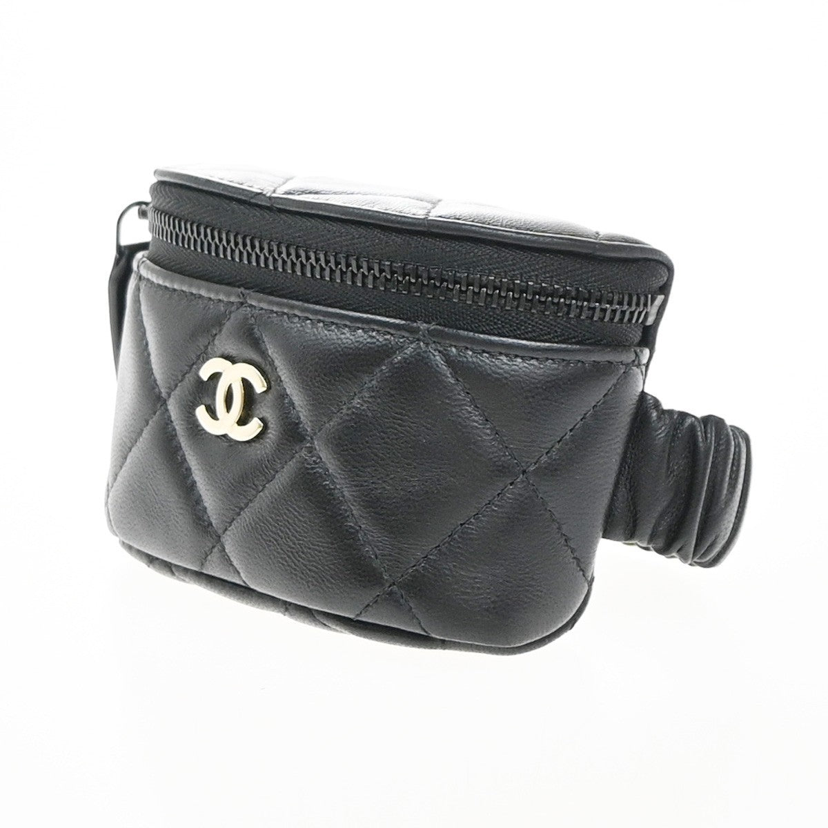 CHANEL CC Mini Matelasse Wrist Coin Case Pouch Bag Leather Black GHW 53RP059