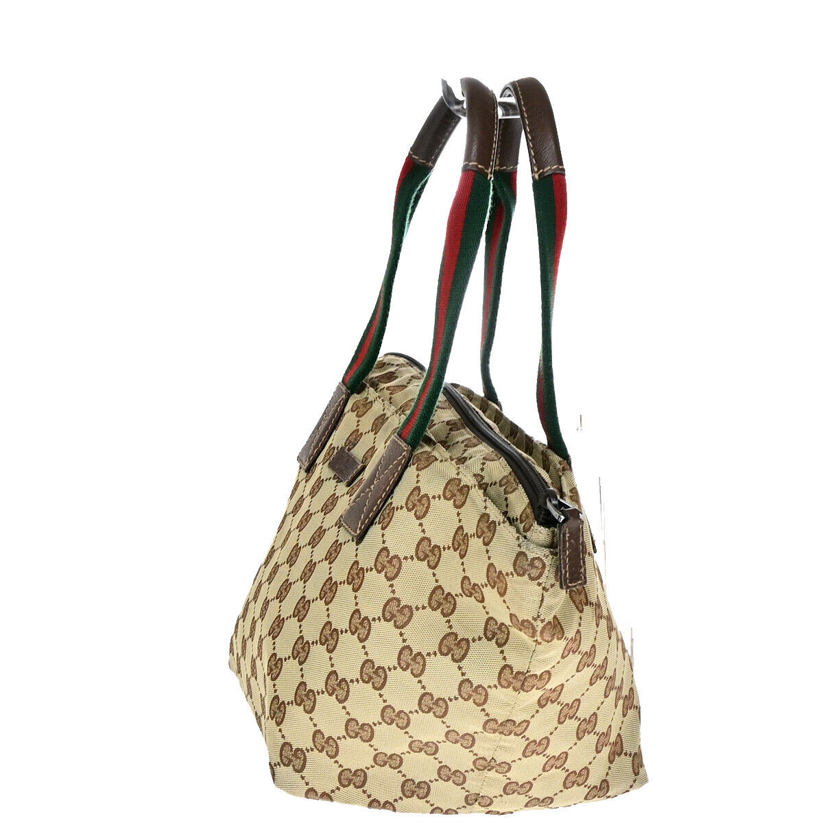 GUCCI Logo Sherry GG Pattern Hand Bag Canvas Leather Brown Italy 30YF012
