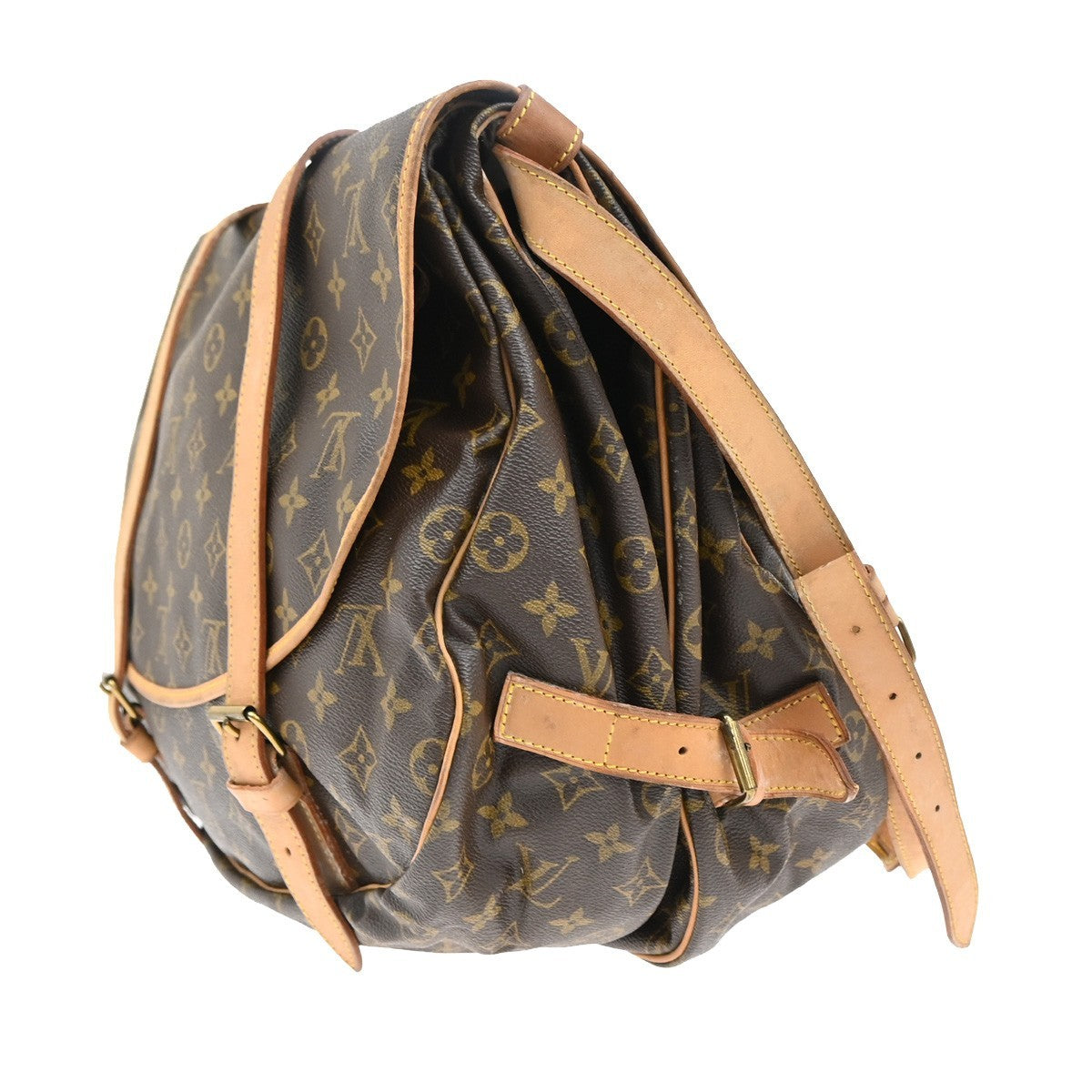 LOUIS VUITTON Logo Saumur 43 Shoulder Bag Monogram Leather Brown M42252 18CA077