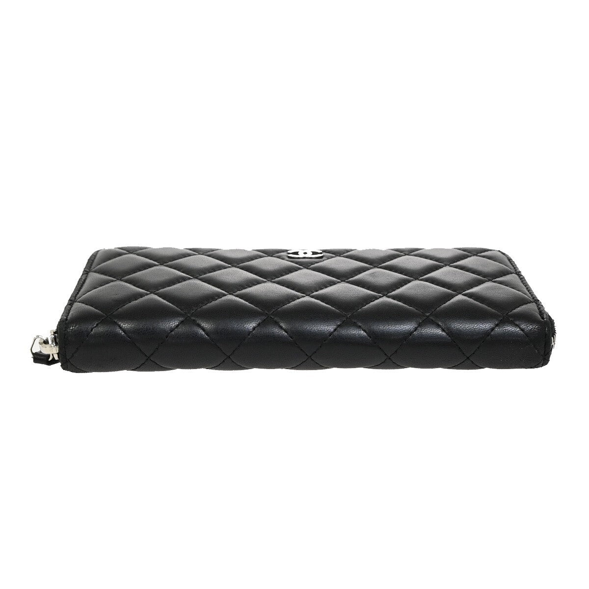 CHANEL CC Logo Matelasse Zip Around Long Wallet Leather Black Silver 10RF286