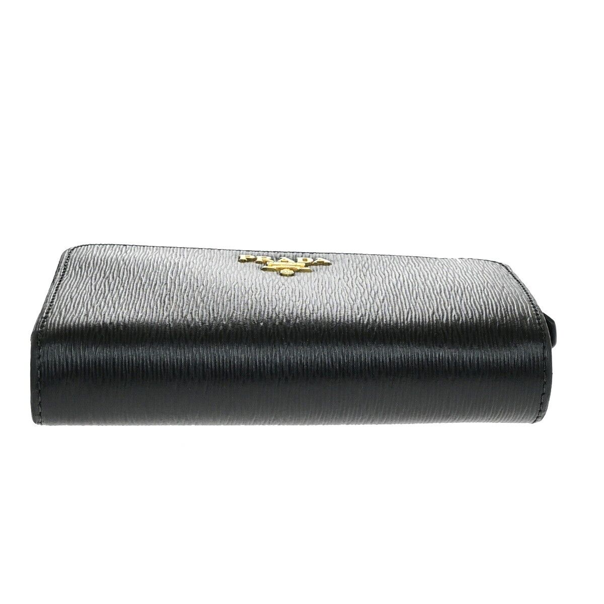 PRADA Logo Bifold Wallet Purse Leather Black Gold GHW Italy 60YG988