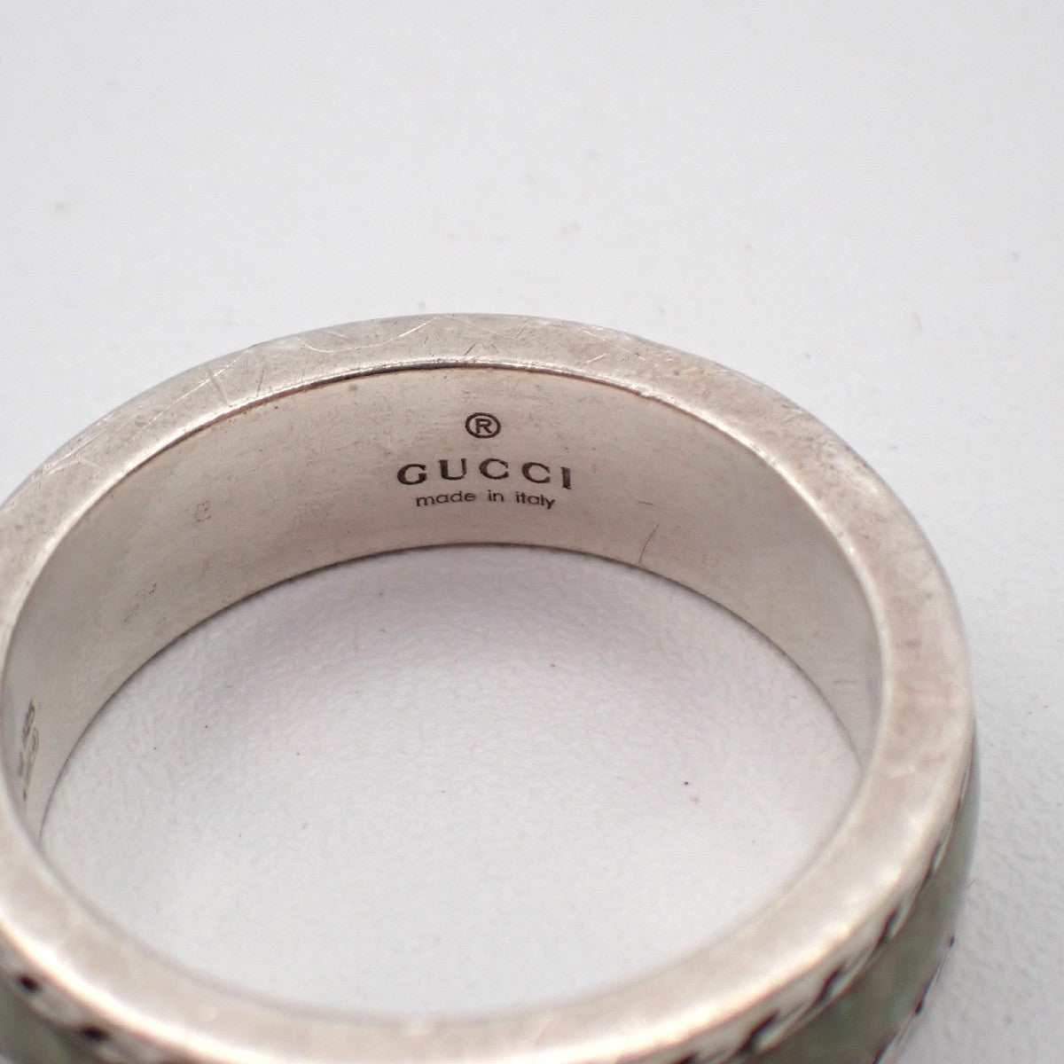 GUCCI Interlocking G Ring Size JP 17 US 8.5 Ag 925 Green Silver Italy 63KP565