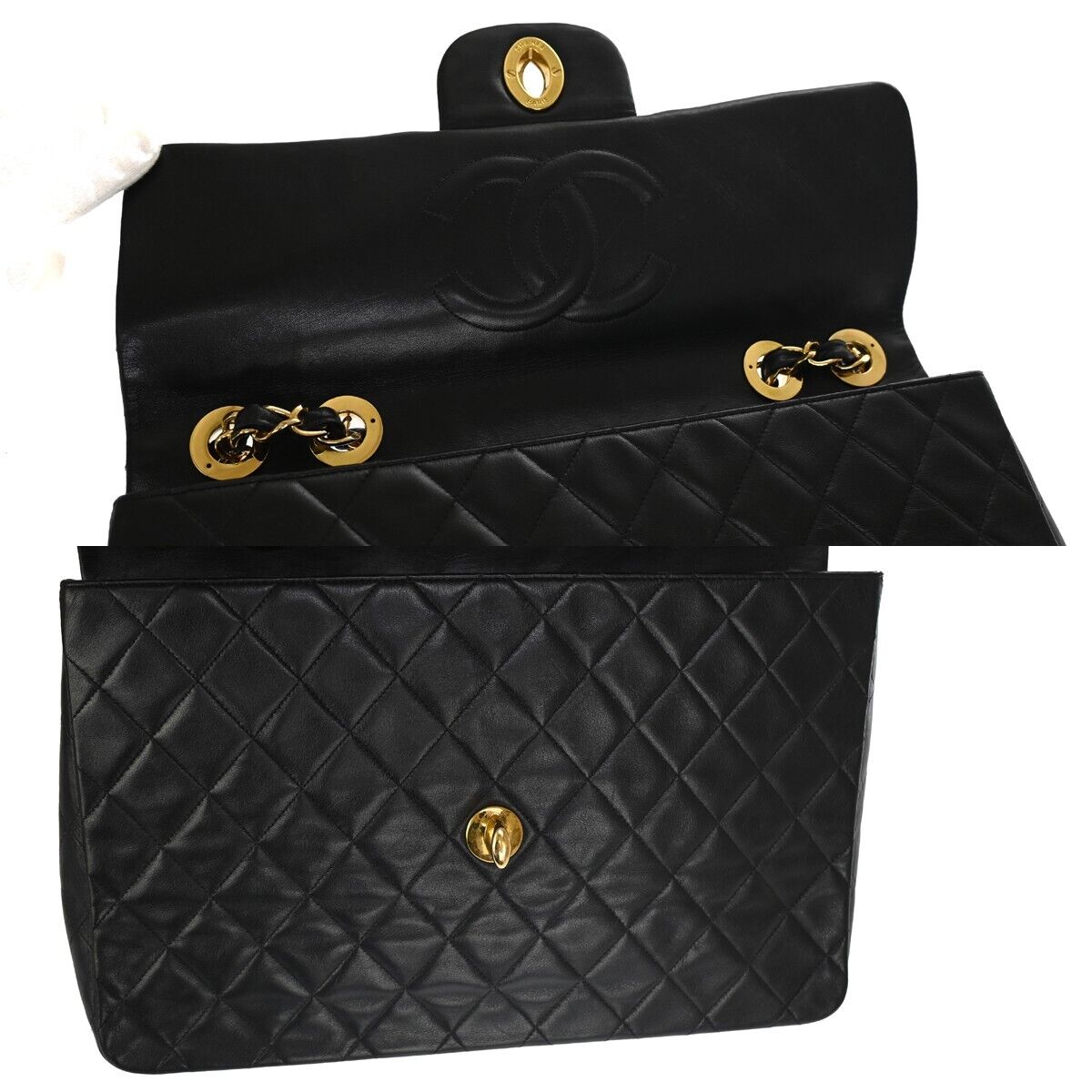 CHANEL CC Maxi Jumbo Matelasse 34 Chain Shoulder Bag Leather Black GHW 859RH997