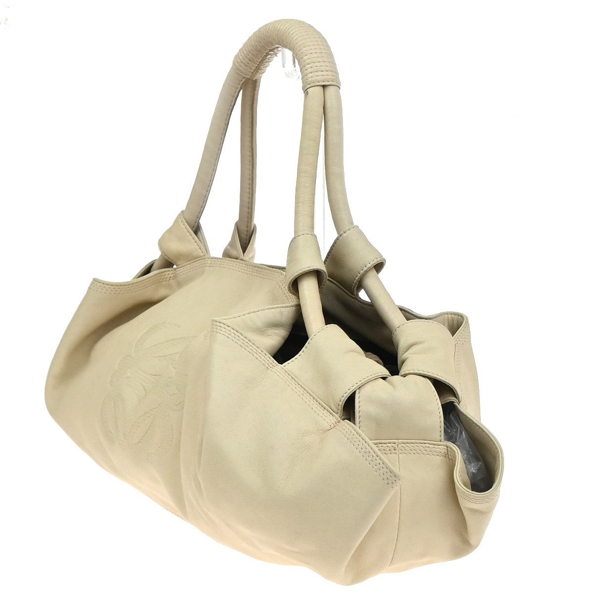 LOEWE Logo Anagram Nappa Aire Shoulder Hand Bag Leather Ivory SHW Spain 80YH882