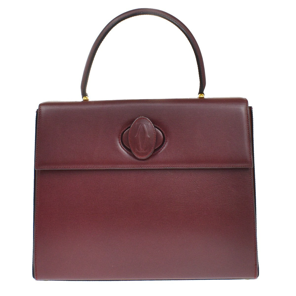 CARTIER 2C Logos Hand Bag Leather Red Gold-Plated Made In Spain 78KB311