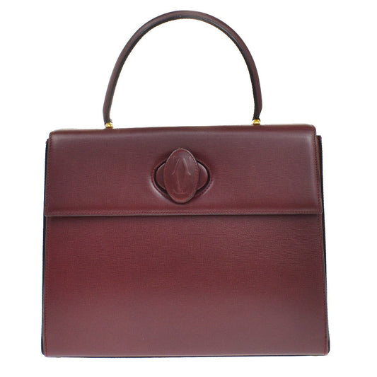 CARTIER 2C Logos Hand Bag Leather Red Gold-Plated Made In Spain 78KB311