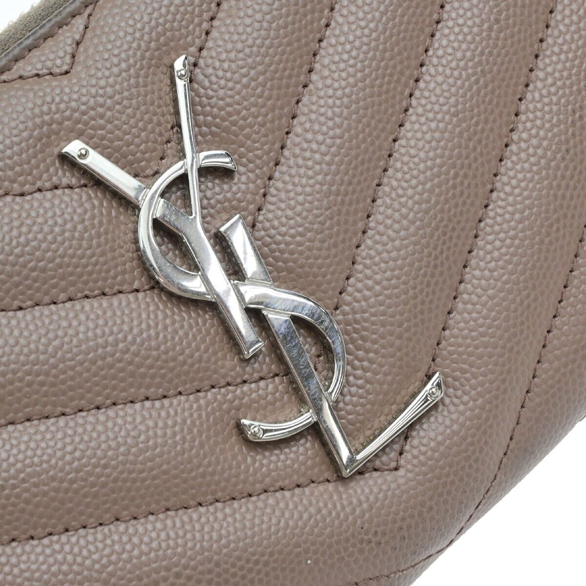 SAINT LAURENT YSL Logo Zipper Aroung Long Wallet Purse Leather Brown SHW 64EA259