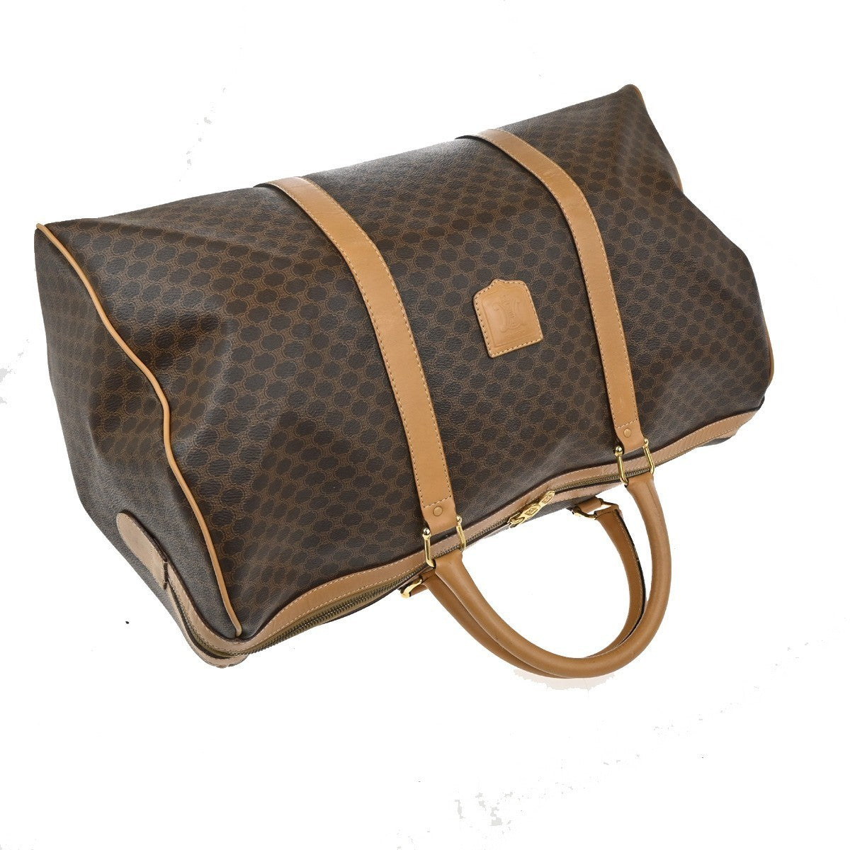 CELINE Logo Macadam Pattern Travel Hand Bag PVC Leather Brown GHW Italy 80TA473