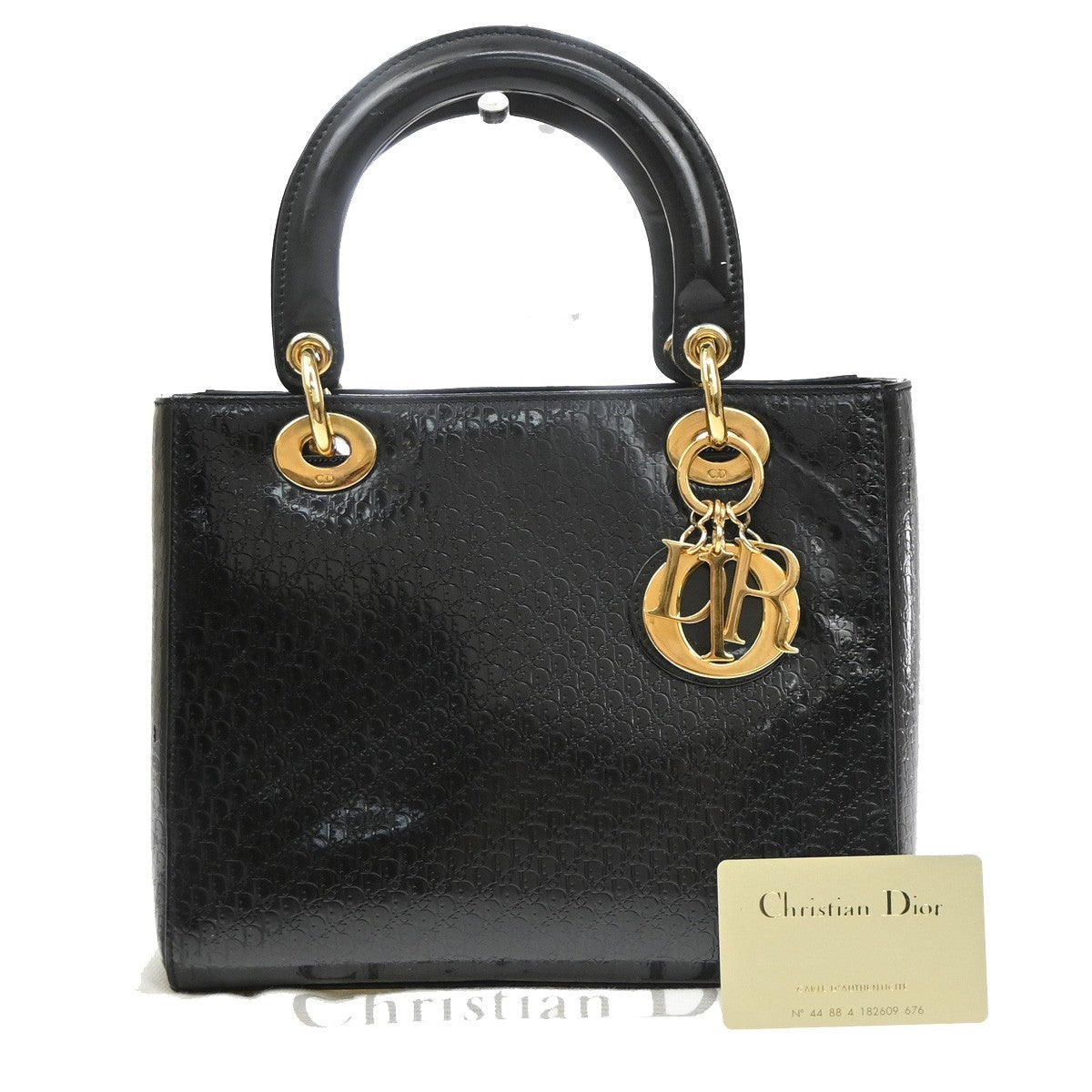 CHRISTIAN DIOR Logo Lady Trotter Hand Bag Patent Leather BK GHW Italy 603YJ239