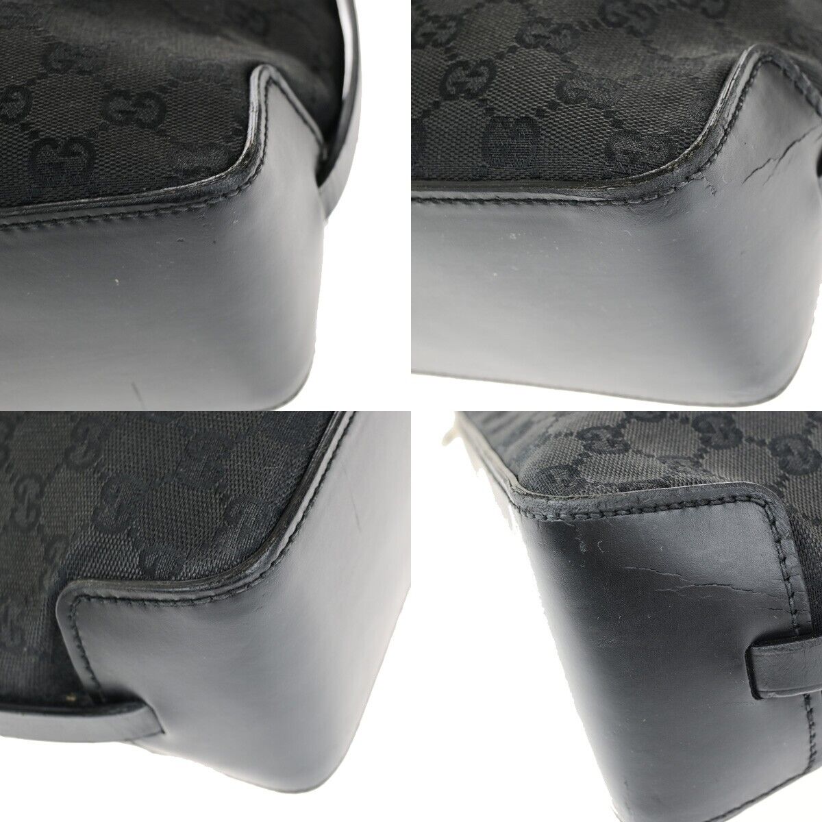 GUCCI Logo GG Pattern Shoulder Bag Canvas Leather Black Silver Italy 02EC919