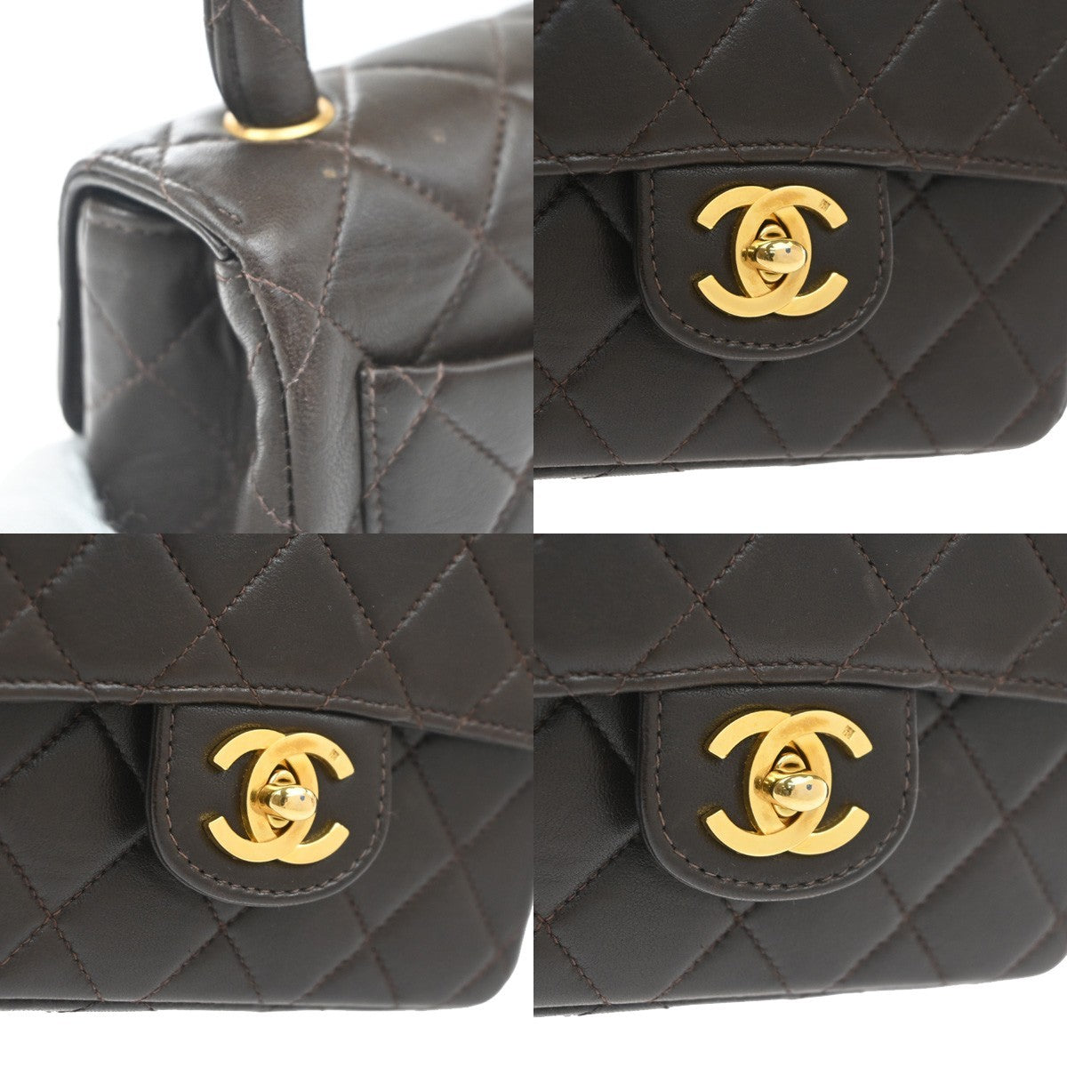 CHANEL CC Logo Mini Top Handle Matelasse Hand Bag Leather Brown France 865RL909