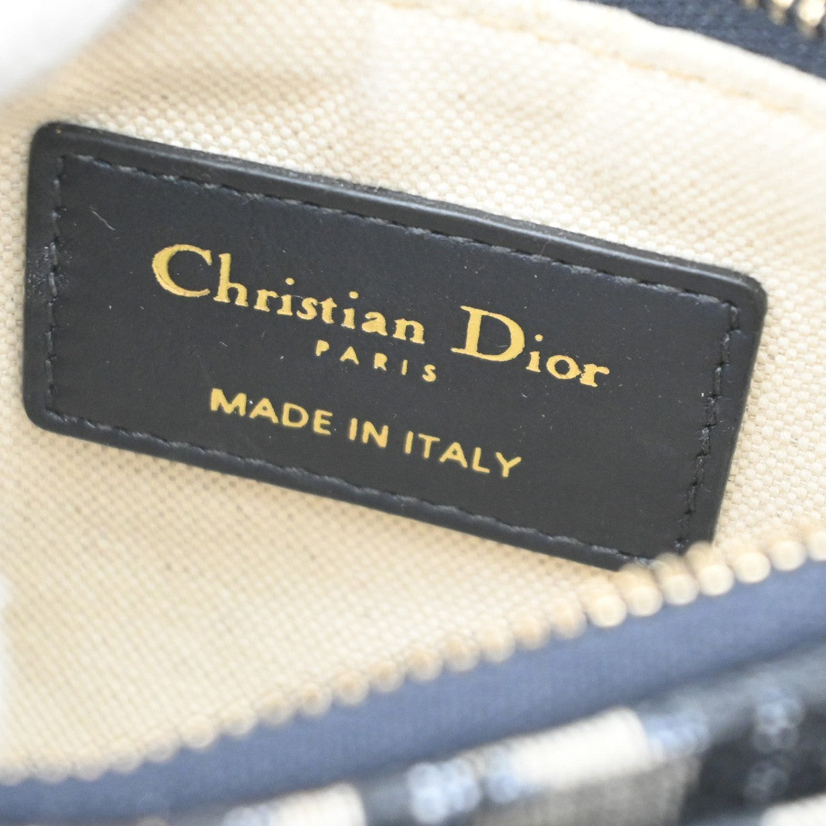 CHRISTIAN DIOR Trotter Saddle Shoulder Bag Canvas Leather Navy Blue 663RF899