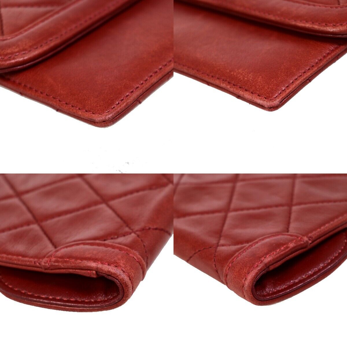 CHANEL CC Logo Matelasse Mini Pouch Wallet Coin Case Leather Red Gold 62EB230